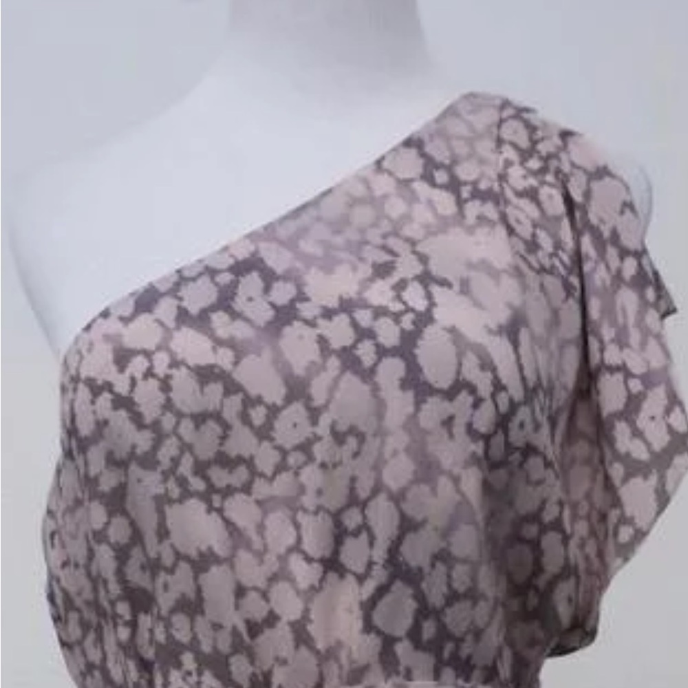 Rebecca Taylor One Shoulder Top Mauve Gray Leopard Print Crepe Blouse